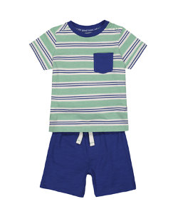 stripe t-shirt and blue shorts set