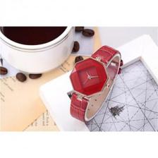 Gem Cut Geometry Crystal Leather Wrist Watch For Women Red