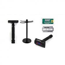 Obexa Medical Equipments Perfecto Double Edge Safety Razor Stand with 10 Derby Blades Black
