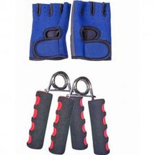 Pack of 2 Gym Gloves & Hand Grip Black