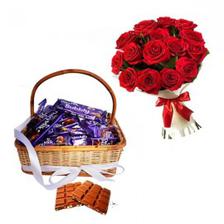 CHOCOLATES BASKET WITH FLOWERS