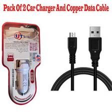 Pack Of 2 UT 2 USB Port Car Charger + Copper Charging & Data Cable Black