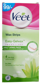 Veet Wax Strips With Gel-Wax technology For Dry Skin - 4 Wax Strips