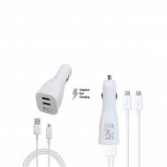 Samsung Dual USB Ports Fast Car Charger With Micro USB Cable - White
