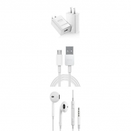 Huawei Pack Of 3 - Quick Charger,Charging Cable,Earphones For Huawei Smart Phones - White