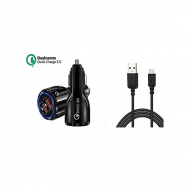 Singapore Mobile Accessories Qc 3.0 - 6A Fast Car Charger Dual Usb Ports With Micro Usb Cable - Black By Singapore Moblie Accessories