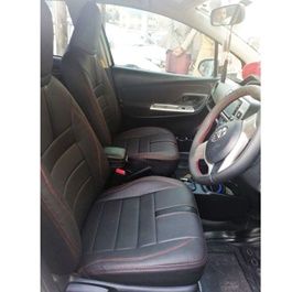 Toyota Vitz Leather Type Rexine Seat Covers Black with Red Stitch | Seat Covers | Universal Seat Covers | Leather Type Seat Covers