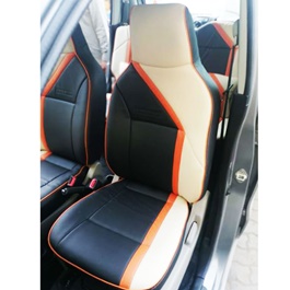 Suzuki Wagon R Leather Type Rexine Seat Covers Beige With Orange and Balck | Seat Covers | Universal Seat Covers | Leather Type Seat Covers