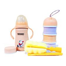 Portable Natural Baby Feeding Bottle Flask 3 in 1 | Brushes for cleaning | Milk formula dispenser | Best Infant Feeder