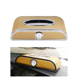 Premium Luxury Car Dashboard Tissue Box With Clock - Beige