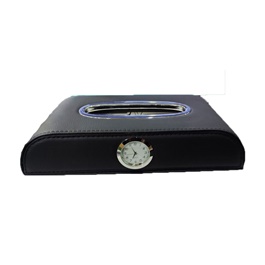 Premium Luxury Car Dashboard Tissue Box With Clock - Black