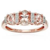  Rose Gold-Plated Sterling Silver, Morganite, and Diamond-Accented Ring, Size 7 