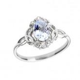  Aquamarine and Diamond 10k White Gold Trinity Knot Proposal Ring 