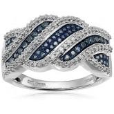  Sterling Silver and Blue and White Diamond Ring (1/2 cttw, I-J Color, I2-I3 Clarity), Size 7 