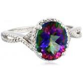 Sterling Silver Mystic Fire Topaz and Diamond-Accented Oval Ring, Size 7 
