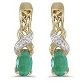 14k Yellow Gold Oval Emerald And Diamond Earring