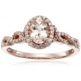 14k Pink Gold Morganite and Diamond Oval Ring (1/4cttw, I-J Color, I2-I3 Clarity), Size 7