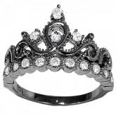 Sterling Silver Crown Ring / Princess Ring (Black Rhodium Plated)