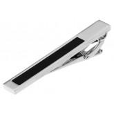 Silver Tone and Black Inlaid Tie Clip - 2.5" for Regular Size Ties
