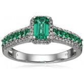  10k White Gold Created Emerald and Diamond Ring, Size 7 (1/5cttw, H-I Color, I1-I2 Clarity) 