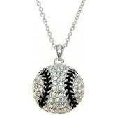 PammyJ Silvertone Crystal Baseball Pendant Necklace
