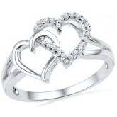 Sterling Silver Round Diamond Double Heart Ring (1/10 Cttw)