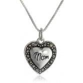 Sterling Silver Mom Marcasite Pendant Necklace