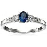  10k White Gold Sapphire and Diamond Ring, Size 7 (1/10cttw, I-J Color, I2-I3 Clarity) 