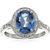  Sterling Silver Oval London Blue Topaz and Diamond-Accent Ring 