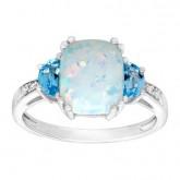  1 1/5 ct Created Opal and Natural Swiss Blue Topaz Ring with Diamonds in Sterling Silver 