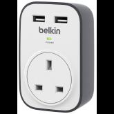 Belkin Surgecube 1-Way Surge Protector W / 2X 2.4AMP USB Charging UK