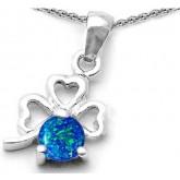 Celtic Round Simulated Blue Opal Lucky Clover Pendant