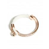 Guess Women's White and Rose Gold-Tone Woven Metal Bracelet