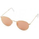 Ray Ban RB3447 Round Metal Sunglasses, Matte Gold/Brown Mirror Pink Lens 50mm