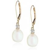 Freshwater Cultured Pearl with Diamond-Accented Drop Earring