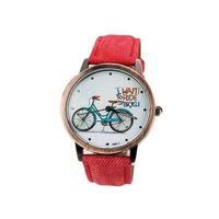 Denim Strap Bicycle Watch for Women - Red Tajori