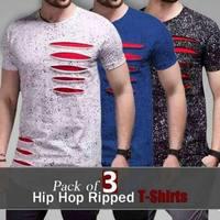 Pack of 3 Hip Hop Ripped T-Shirt for Men Tajori