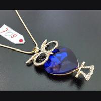 Luxurious Zircon Pendant in Owal Shape,Blue Shade with Long Chain Tajori