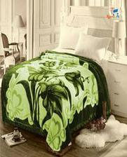 HSB Double Bed Two Ply Cloudy Embossed Blanket  Dark Green &  Beige Tajori