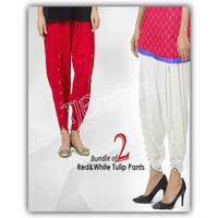 Pack Of 2 - Red & White Tulip Pants Tajori