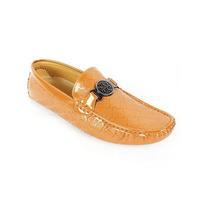 Camel Brown Faux Leather Loafers For Men Tajori