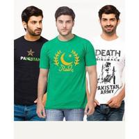 Pack of 3 green,white & black Pakistan printed t-shirts for men Tajori