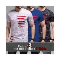 Pack of 3 Hip Hop Ripped T-Shirts for Men Tajori