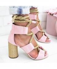 HAJINK Baby Pink Gladiator Cow Suede Lace Up Pointed Sandals