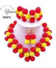 Laanc Red and Yellow Pearl Zinc Alloy Round Jewelry Set