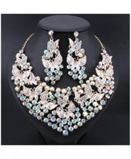 Ouhe Pink Blue Zinc Alloy Crystal Jewelry Sets