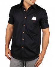 Black Short Sleeve Designer Shirt With White Patch