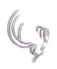 GODKI Silver Purple Cubic Zircon Charm Angel Wing Ring
