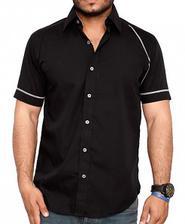 Black Short Sleeve Designer Shirt With Grey Placket