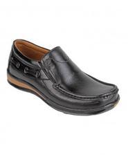 Black Leather Slip On Digger Shoes LC-674